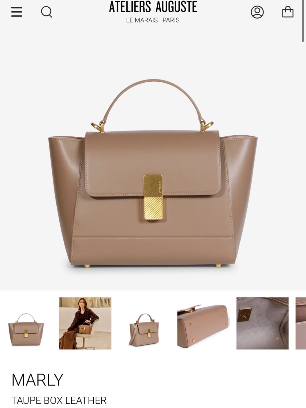 Ateliers Auguste - Marly Taupe Top-Handle Leather Bag